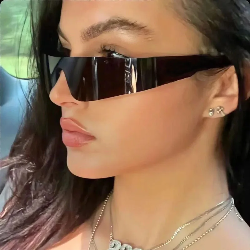 1 قطعة اتجاهات Y2K النظارات الشمسية النساء الرجال موضة الشرير فرملس نظارات شمسية العلامة التجارية مصمم قطعة واحدة العدسات الرياضة حملق UV400