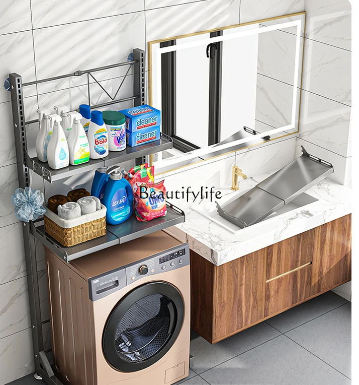 Washing Machine Rack Roller Flip Balcony Bathroom Toilet Telescopic Rack