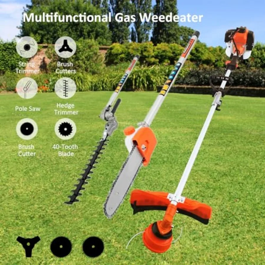 Gas Weed Eater Trimmer 52cc 2-takt gas-aangedreven stokzaag met 6-in-1 multifunctioneel ontwerp voor efficiënt gazon en tuin