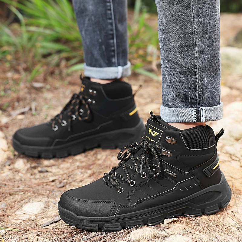 جديد الخريف الرجال الأحذية موضة أحذية التنزه في الهواء الطلق مقاوم للماء جلد الرجال أحذية عمل عدم الانزلاق الرجال الصحراء حذاء من الجلد أحذية رياضية