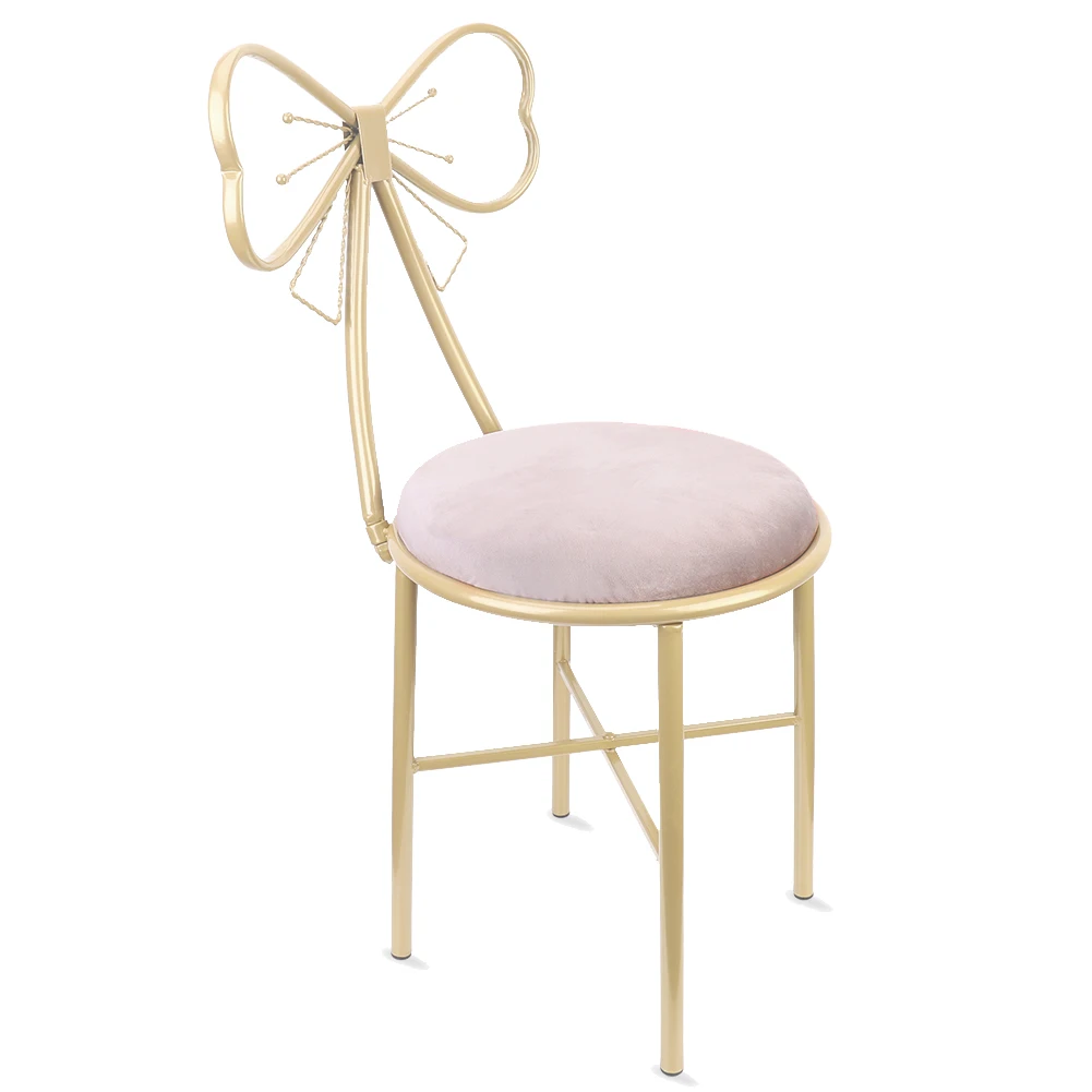 

2PCS Wrought Iron Velvet Dressing Stool, Butterfly Backrest Makeup Chair for Home Living Room Bathroom Decor