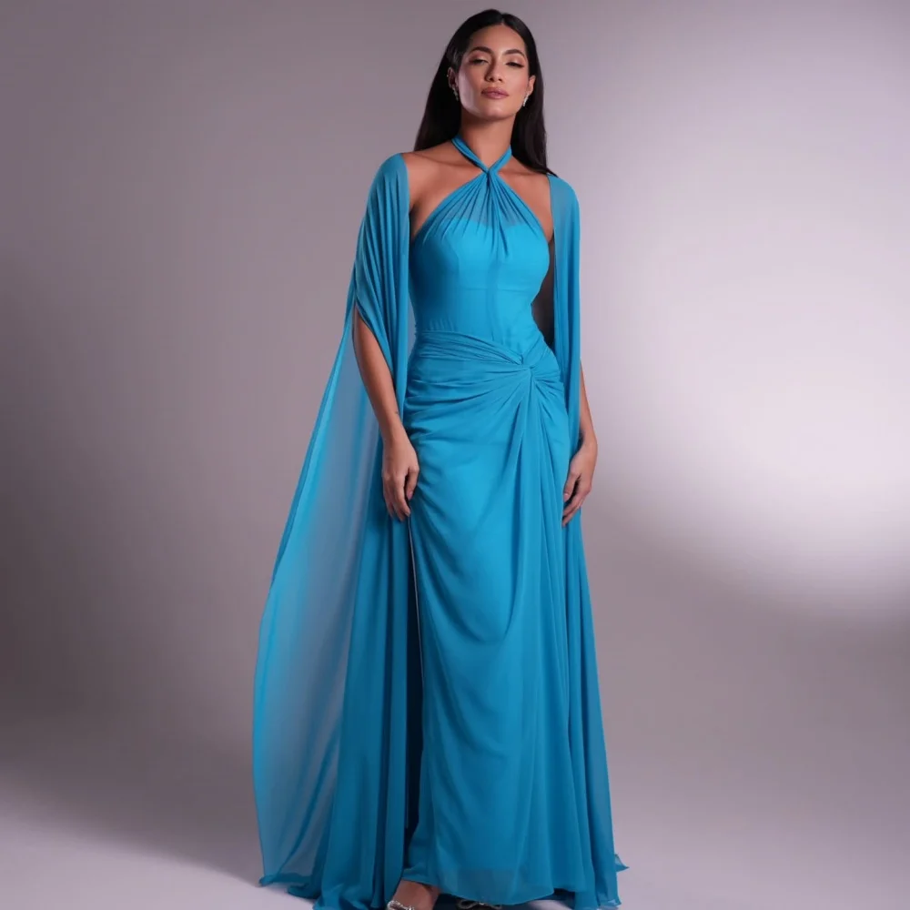 Abiti lunghi personalizzati con scollo all'americana dritto increspato in chiffon abbinato di alta qualità Abiti per occasioni su misura Taglie disponibili Classico