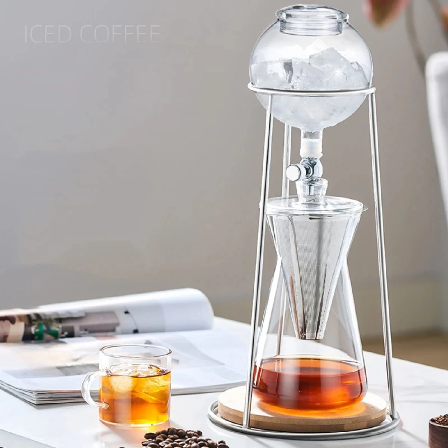 Handmade Transparent Glass Ice Drop French Press Coffee Maker Pot - Elegant Handcrafted Drip-type Coffeeware Teaware Glass Extra