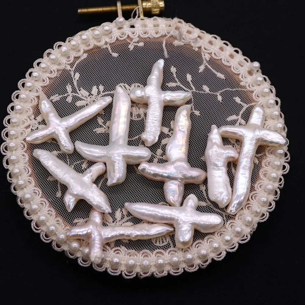 Irregular Cross-Shaped Natural Freshwater White Baroque Holeless Loose Pearls DIY Simple Exquisite Necklace Jewelry Accessories