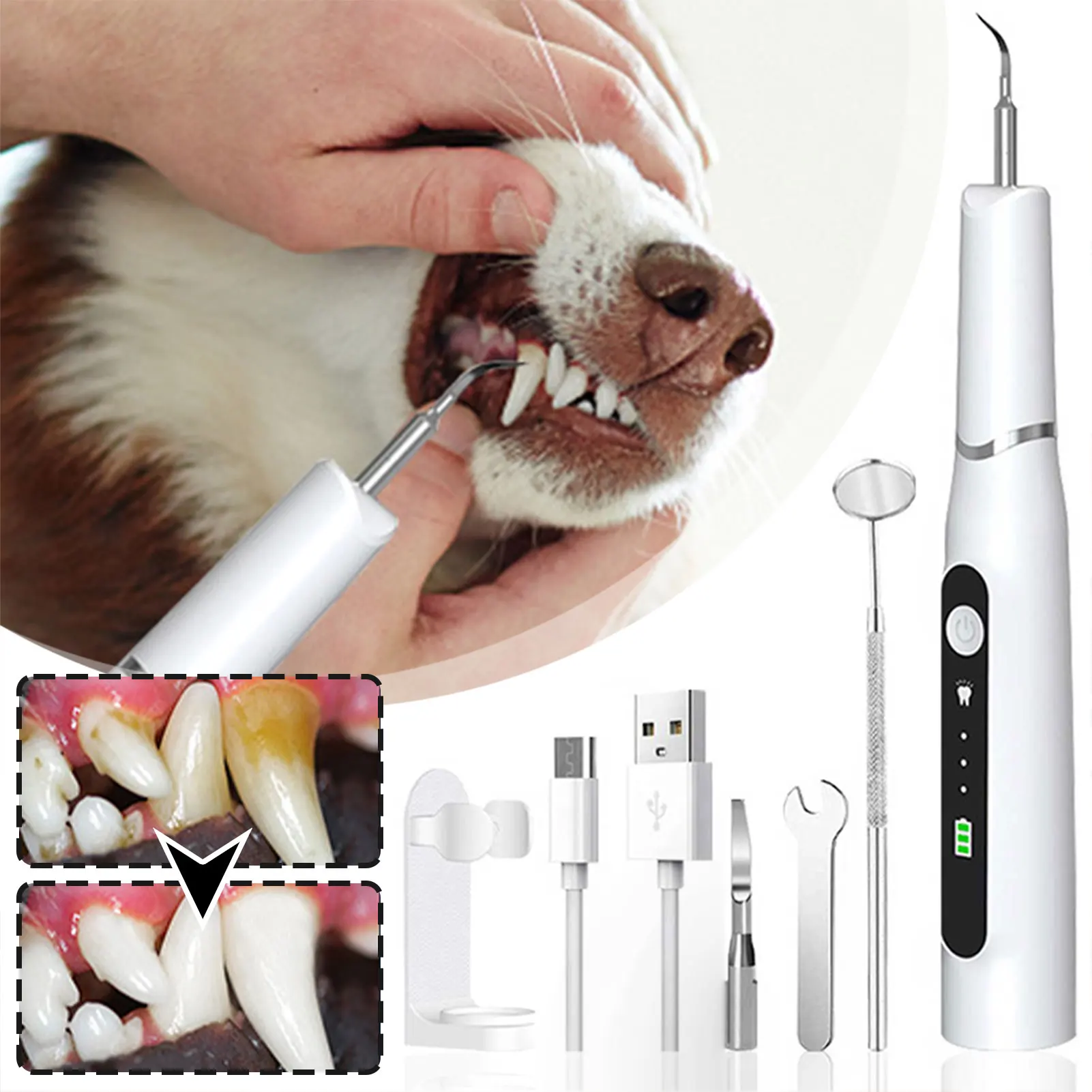 Dog Dental Scaler For Teeth Tartar Remover,Ultrasonic Teeth Cleaning Kit,USB Charging Tooth Washer,Dental Stone Removal,For Pets