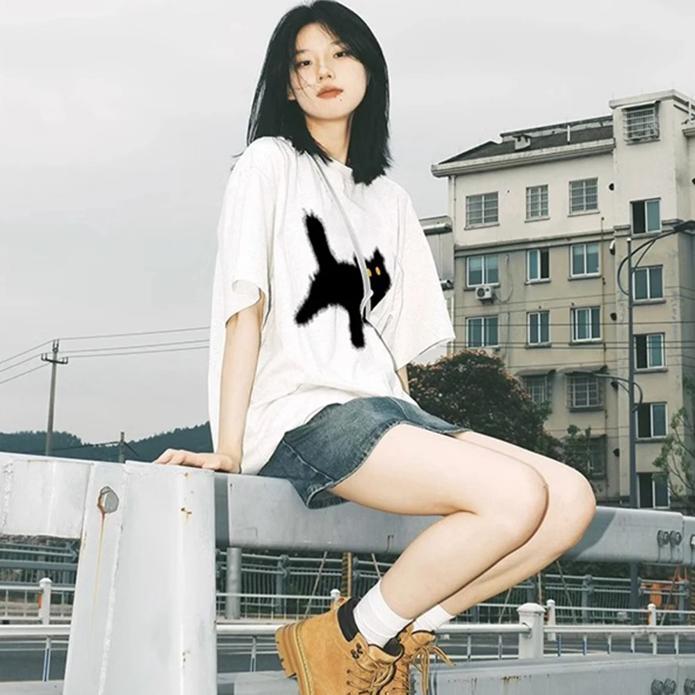 المرأة Kawaii المتناثرة الشارع الشهير بلوزة, ملابس نسائية, قمم, تي شيرت, الحيوانات الأليفة, الكلاب, القطط, المحملات الرسم, الأزياء الكورية, عارضة, Y2K, الفتيات