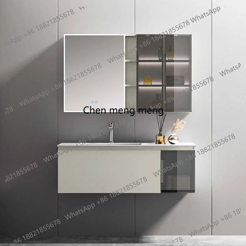 

Smart mirror cabinet, Nordic modern wind bathroom cabinet combination cabinet, hanging cabinet, storage storage rock slab