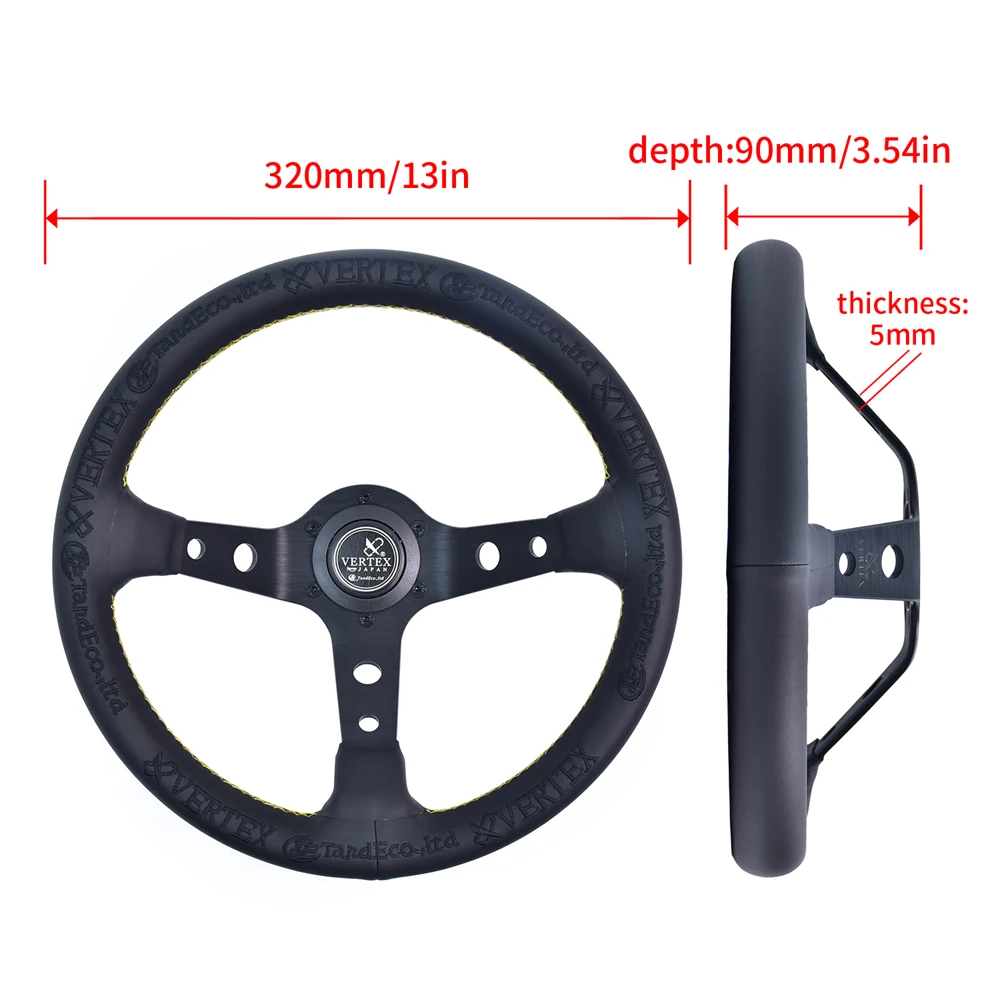 VERTEX JDM 320mm Racing Steering wheels Innovative Design Golden Stitching Sports Steering Wheel With Double-Sided Embroidery view 4