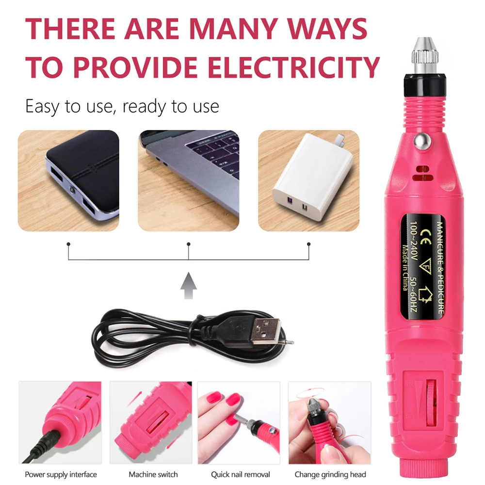 YIKOOLIN Acrylic Nail Drill Kit Electric Nail File 20000 RPM Portable Electric Nail Drill Bits Gel Remover Nail Tools