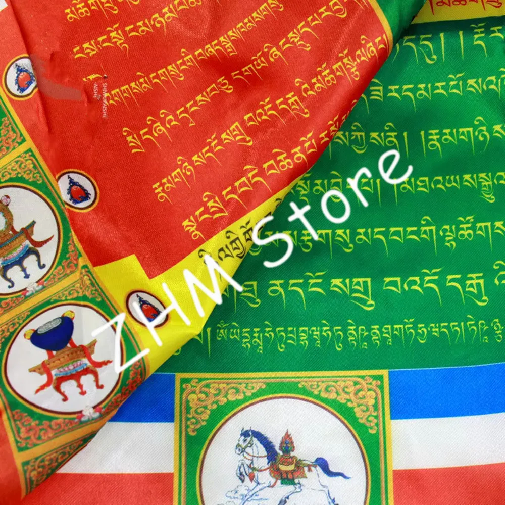 1 String Silk Cloth Multi-color Handmade Lotus Sutra Mantra Scripture Colored Printed Clear Pattern Tibetan Vertical Prayer Flag