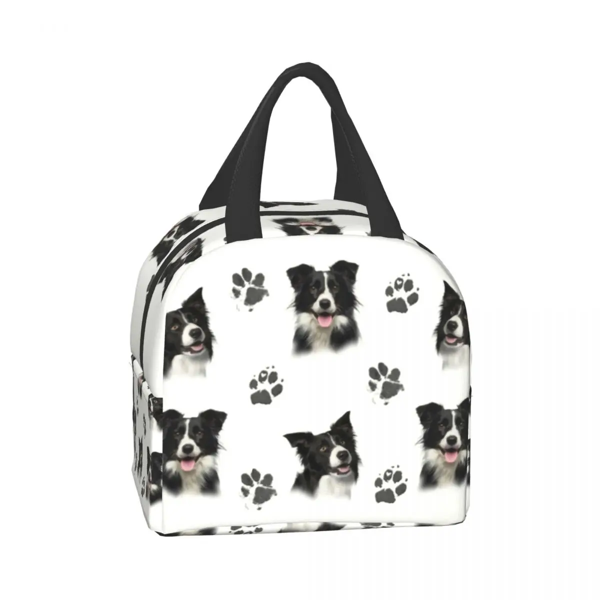 Custom Border Collie Lunch Bag Women Thermal Cooler Insulated Lunch Boxes for Kids School Children Fruit Fresh Storage Bag