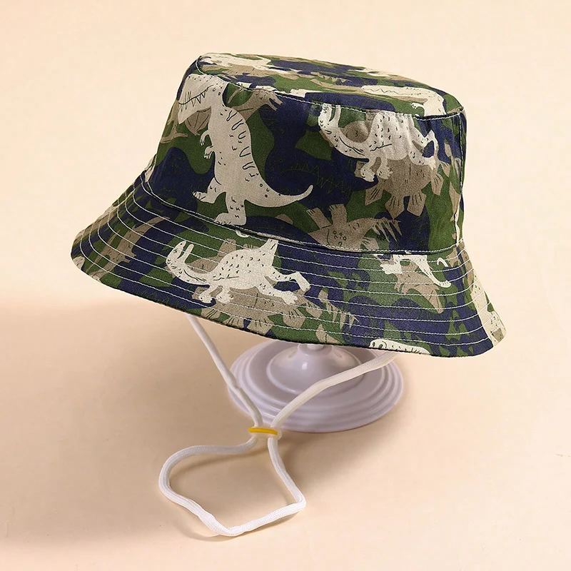 

Children Dinosaur Bucket Hat 1-12Year Baby Double-Sided Fisherman Cap Outdoor Sunscreen Visor Kids Camouflage Mountaineering Hat