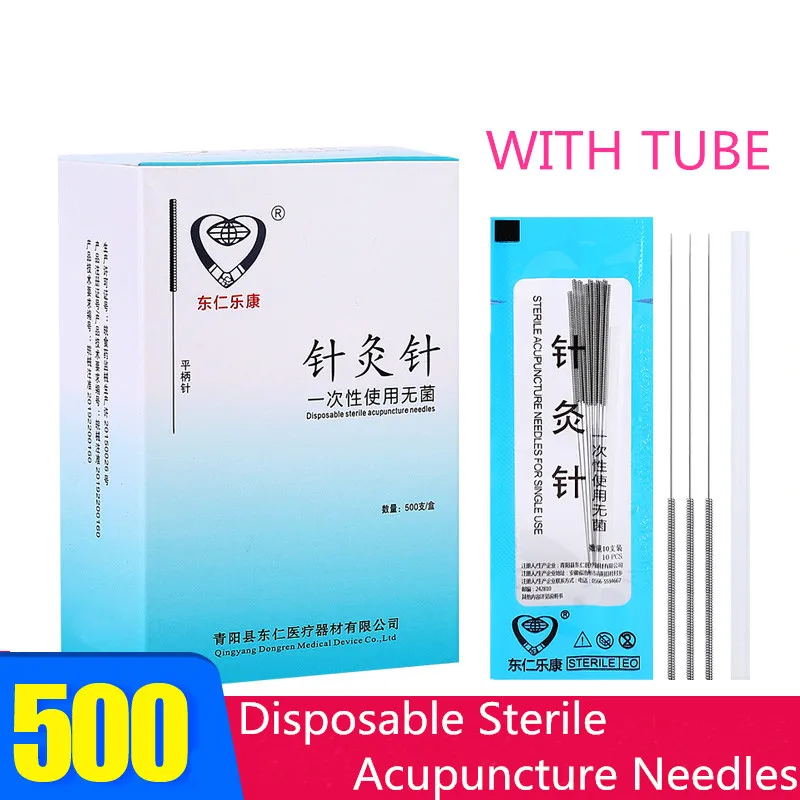 Flat Handle Disposable Sterile Acupuncture Needle With Tube Beauty Body Acupuncture Point Massage Needle 500PCS/BOX