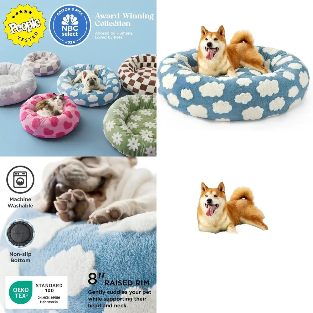 

XL Donut Dog Bed - Blue, Orthopedic & Calming, Washable Cover, Plush & Anti-Slip, 36 Inch