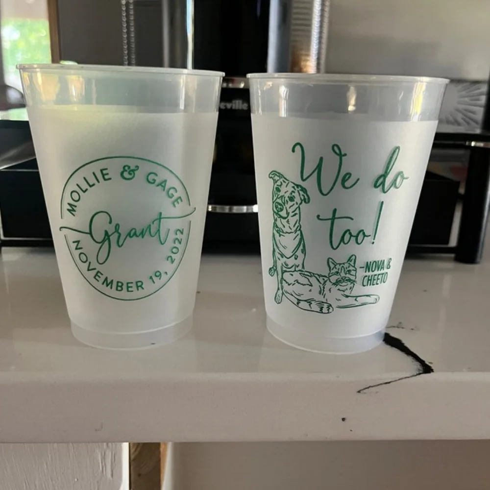 

Customized Pet Frosted Shatterproof Frost-Flex Cups, Personalized Animal Wedding Favor Cups, Dog Wedding Special Event Favors