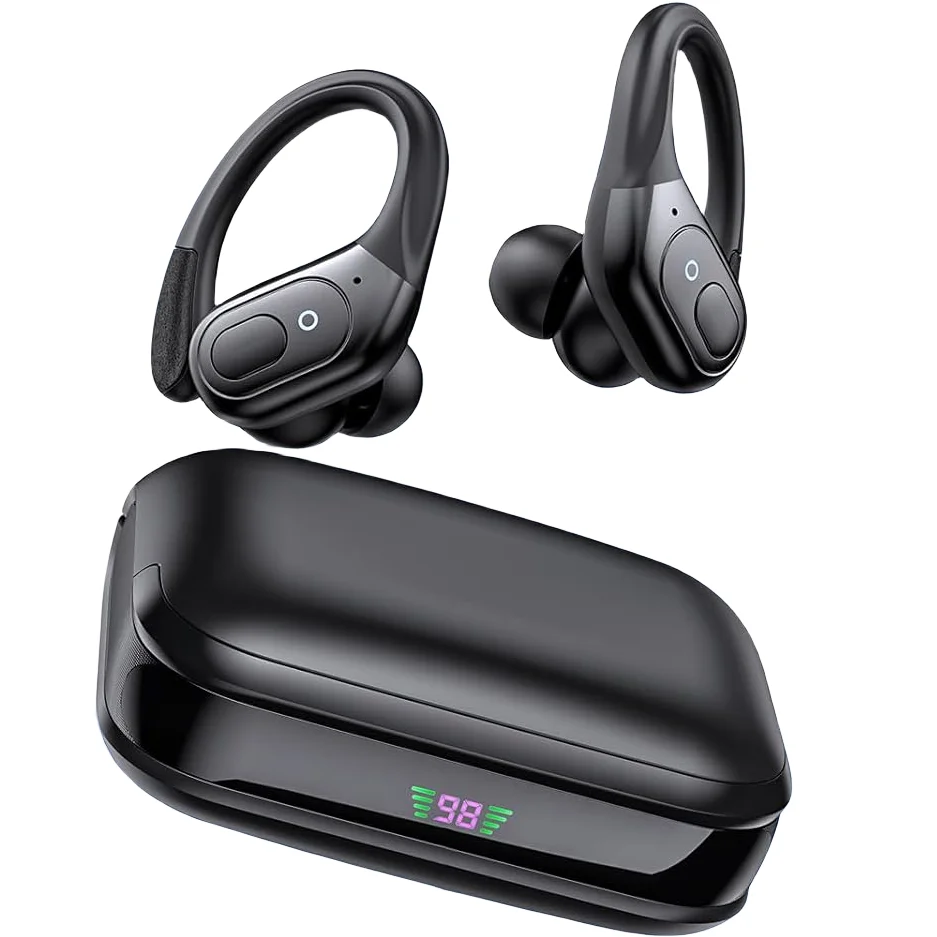 

Sports Bluetooth Earphones IPX7 Waterproof Wireless Headphones 60hrs Music with Mic LED Power Display Soft Earhook TWS Earbuds