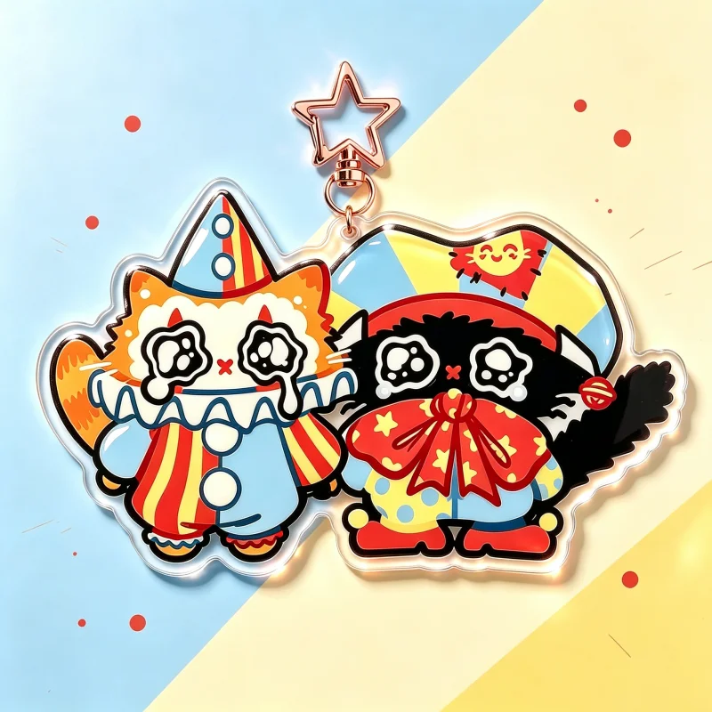 Crying kittens in Clown Costumes Acrylic Keychain Cute Sad Cat Animal Pendant Bag Charm Cartoon Anime Fandom Collectible Gift
