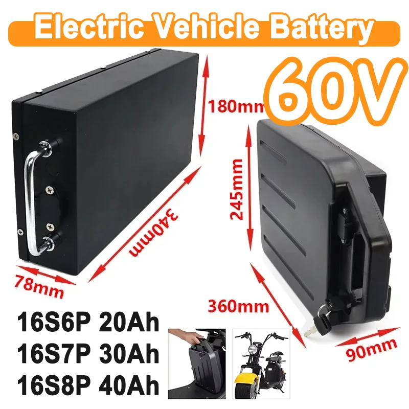 Harley battery Citycoco Electric Battery 60V 20Ah-40Ah for 250W~1500W Harley MotorcycleWaterproof LithiumBattery+Charger