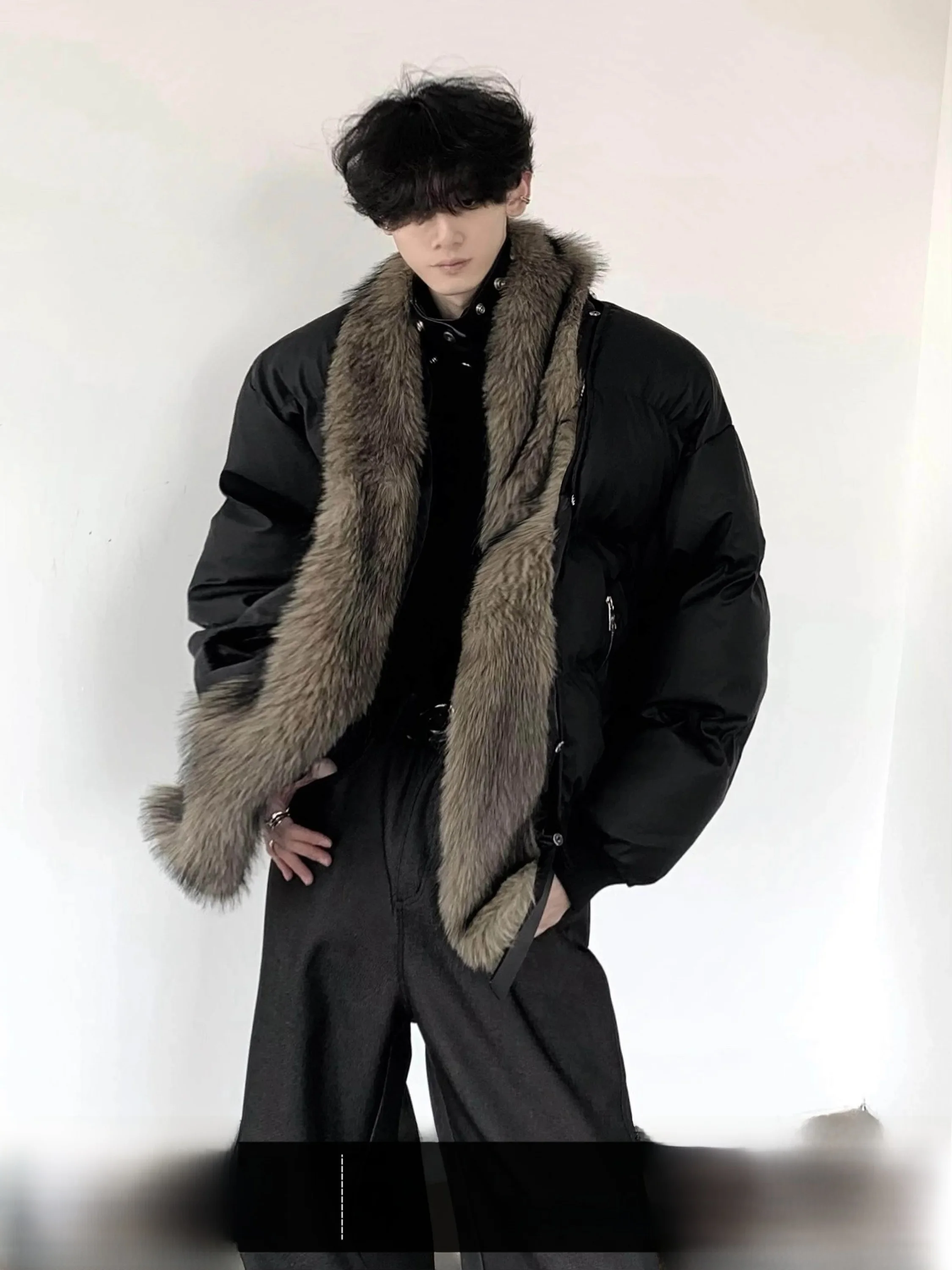 Thickened Leather Jacket Men's Winter Coat Autumn Mountain Wind Fashionable Splicing Mink Collar Cotton Clothes Youth Casual