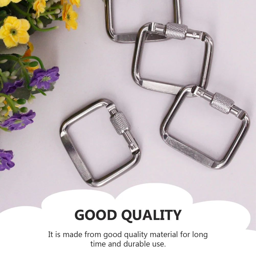 6 Pcs Camping Button Keychain Accessories Carabiners Thread Clamps Outdoor Buckle Aluminum Climbing Square Decorative