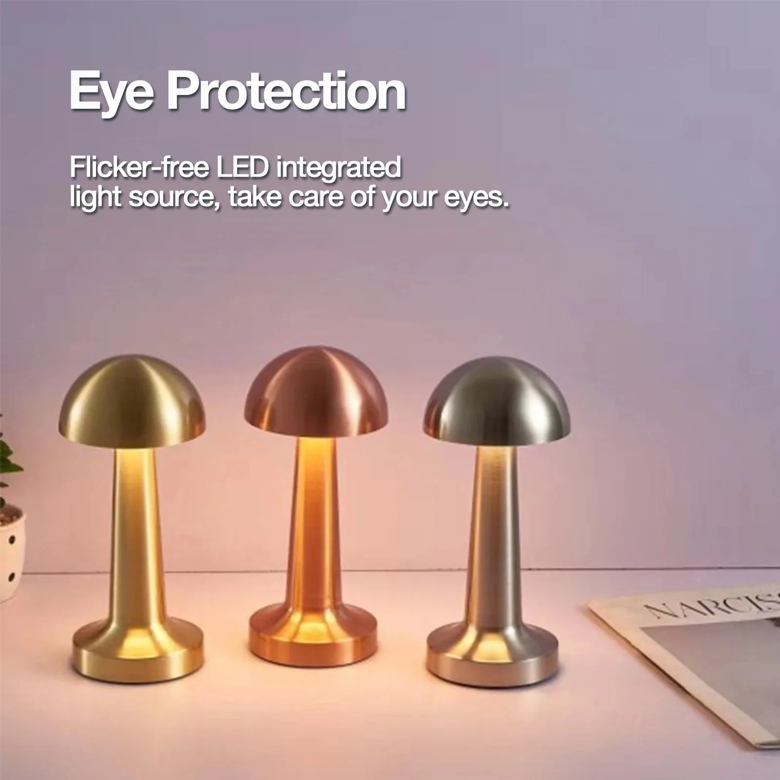 

Светодиодный настольный светильник, 3 цветовых режима, ретро-кофейная настольная лампа с сенсорным управлением, датчик грибов и гантелей, перезаряжаемая ночная лампа