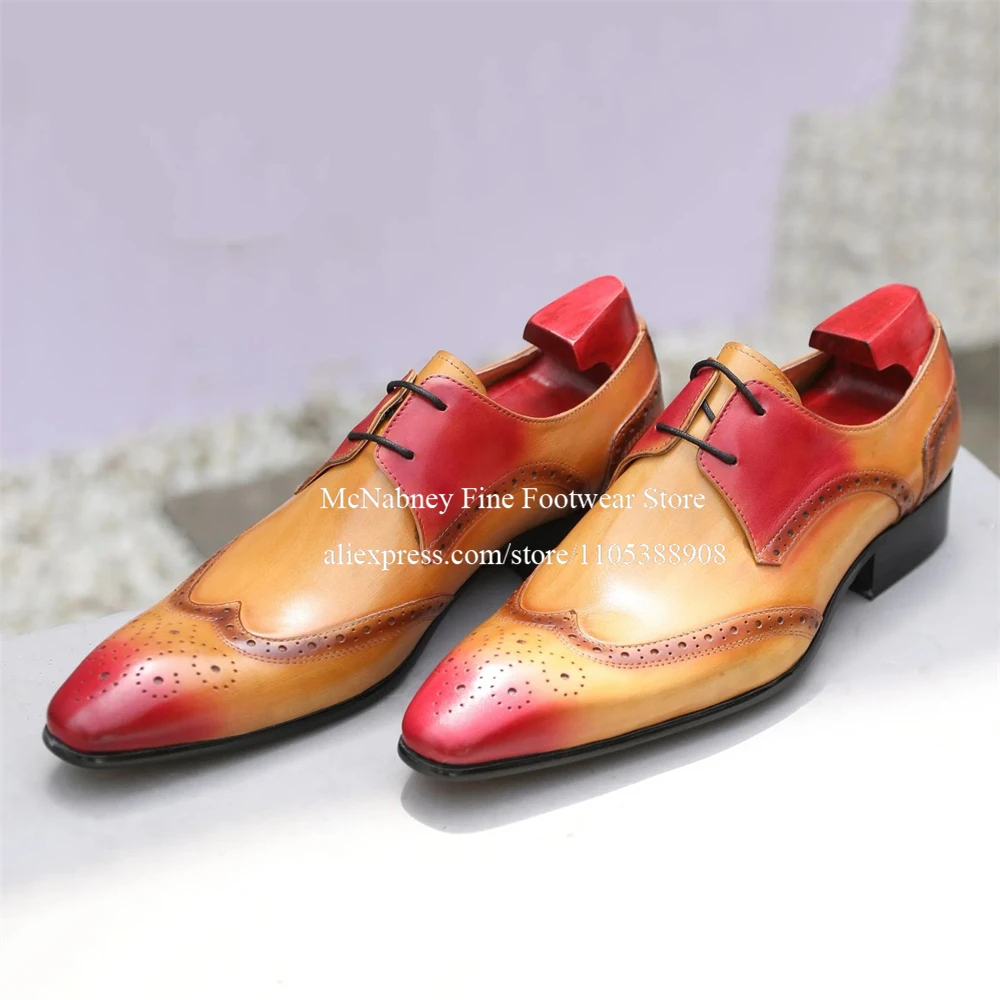 

Two-Tone Handmade Leather Wingtip Brogue Derby Shoes Men Lace up Pointed Toe Dress Shoes Formal Business Wedding Gentlemen Shoes
