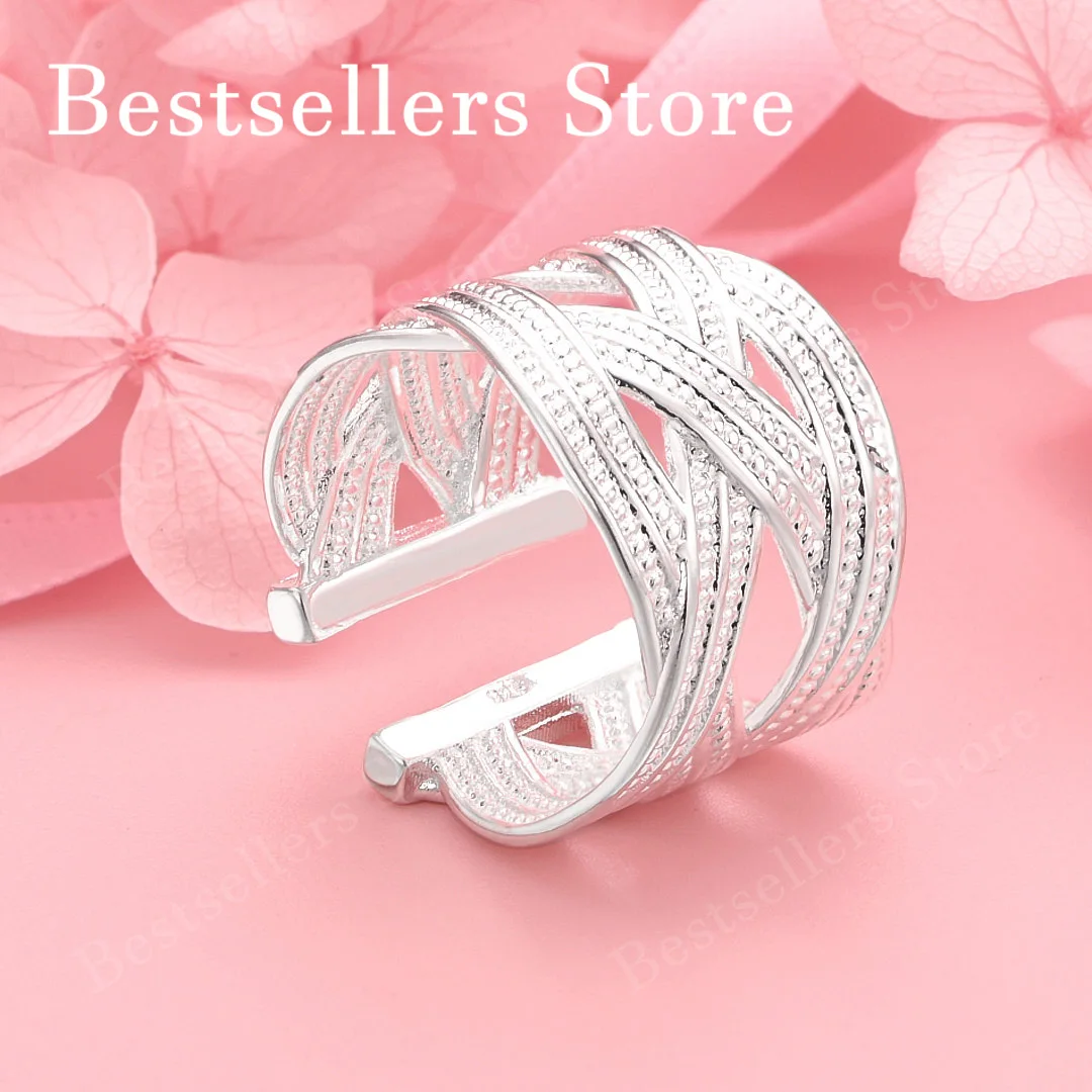 قطعة واحدة من خاتم من الفضة الإسترليني عيار 925 المنسوج مع فتحة لإكسسوارات مجوهرات الزفاف النسائية #1