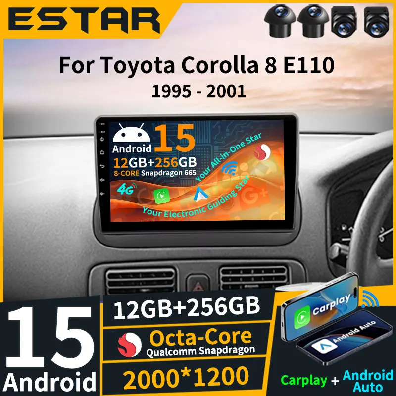 Para toyota corolla 8 e110 1995 - 2001 android 15 rádio do carro gps multimídia player navi unidade principal 360 câmera sem fio auto carplay