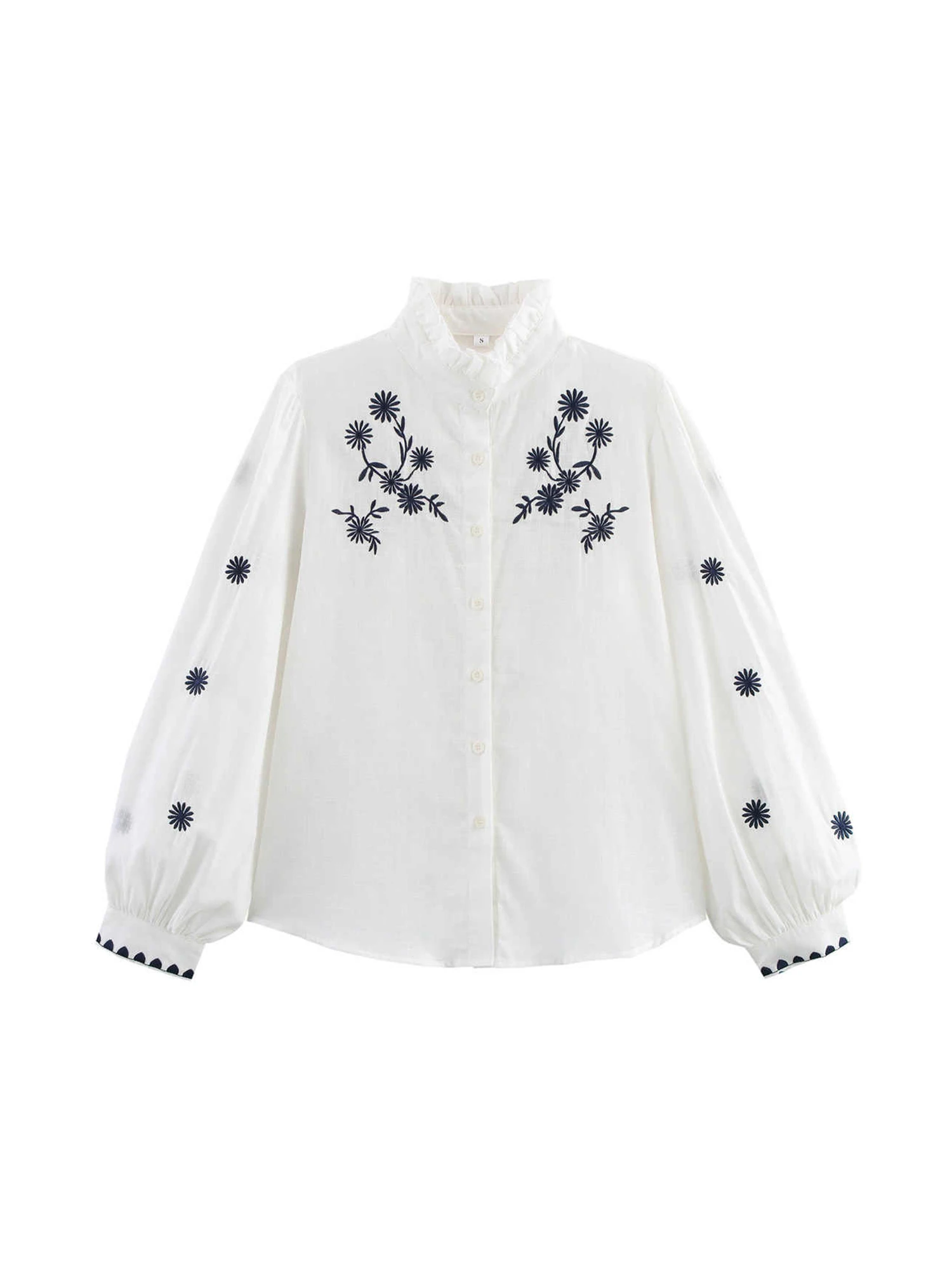 

Women's White Embroidery Long Sleeve Shirts and Blouses Vintage Fashion Aesthetic Elegant Y2k 2000s Shirt Clothes Spring Autumn