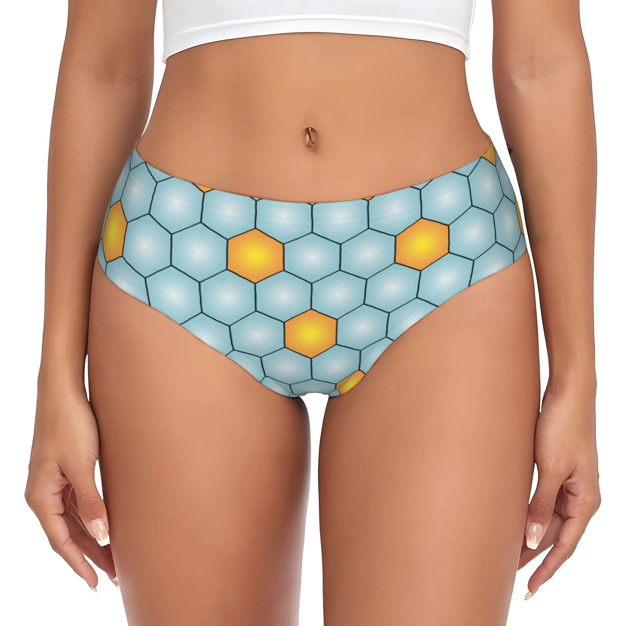 Hexagon Footbally Honeycomb Brief Panties for Women Breathable Stretch Soccerly Seamless Pattern Underwear