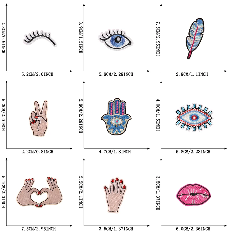 9pcs Lot Eyes Hand With Iron On Patches Anime Diy For Clothing Small Embroidered Thermal Pack Mochila Jackets Sew Fabric Parches — zdjęcie 5