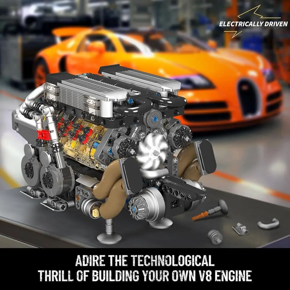 16-Cylinder V8 Engine STEM Building Set, 952+ Pieces, Construct Your Own Running Car Engine Model Toy