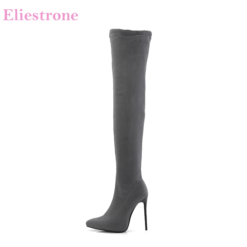 Brand New Fashion Winter Black Gray Women Thigh High Boots Stiletto Heels Lady Bridal Shoes S873 Plus Big Size 10 43 45 48