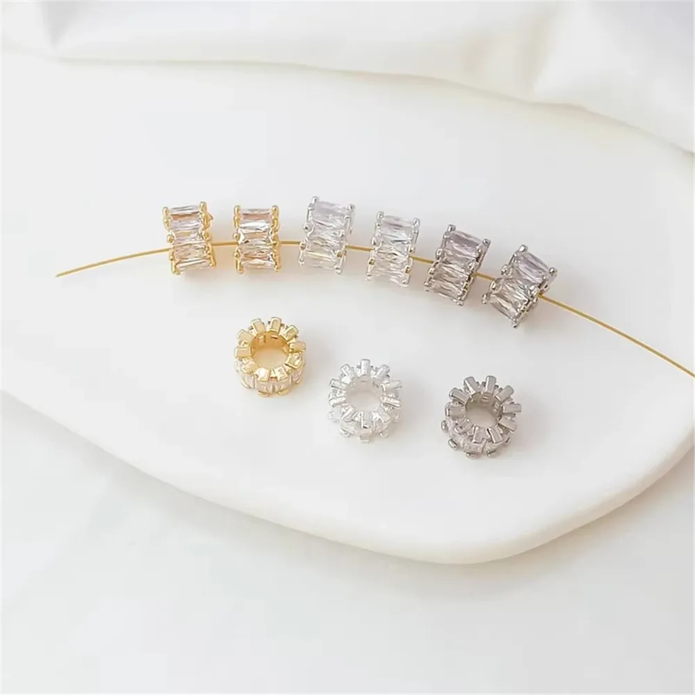 

Silver 14K Gold-plated White K Set Trapezoidal Zircon Perforated Spacer Beads Bucket Beads DIY Handmade Bracelet Necklace Access