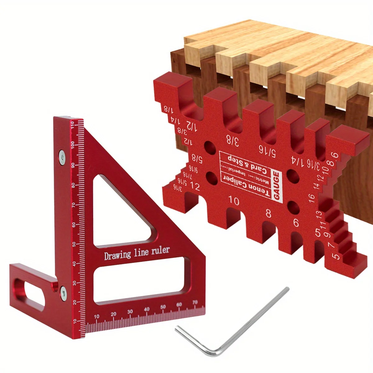 2Pcs Aluminum Square Protractor and Tenon Gaps Gauge Kit - Woodworking Tenon Caliper Dovetail Jig and Miter Triangle Ruler