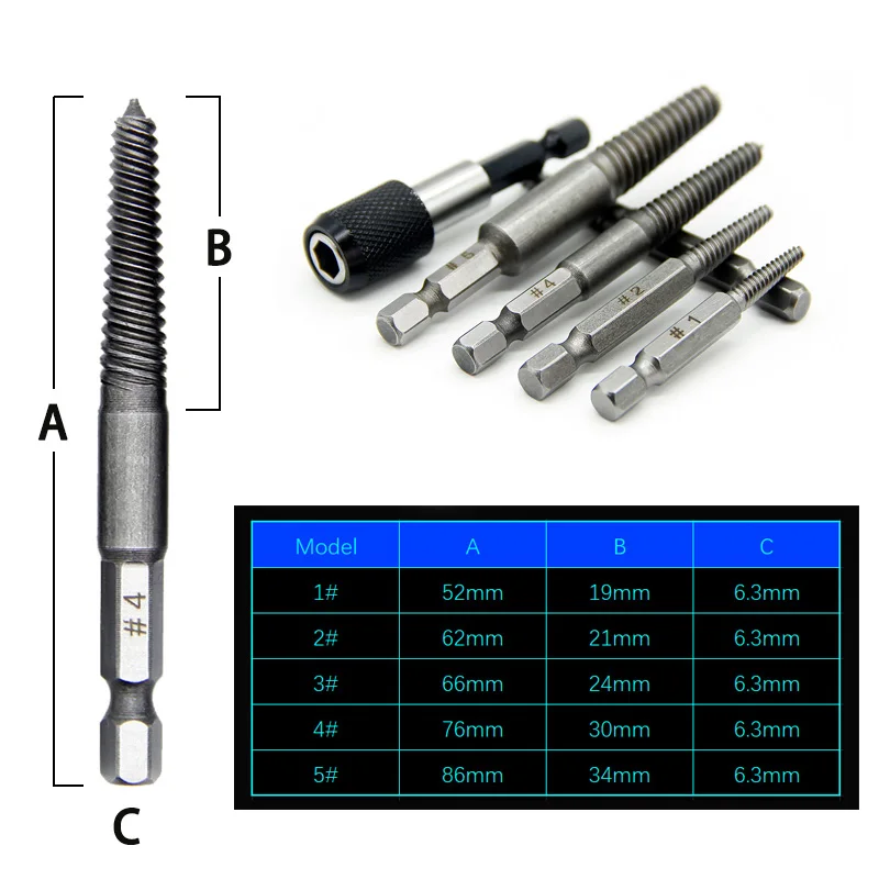 손상된 스트립 나사 추출기 제거기 도구 및 드릴 비트 세트, 깨진 볼트 추출기 및 나사 제거기 세트, 5/6 개