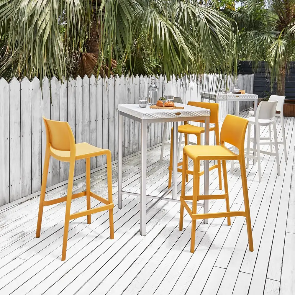 White Stackable Bar Stool 2pcs Set Indoor Outdoor Kitchen Counter Height Metal Frame, Customized