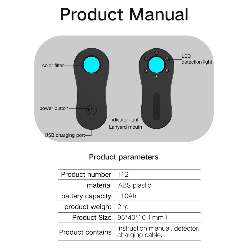 T12 new anti-monitoring positioning GPS intelligent wireless signal detector hotel camera infrared detector