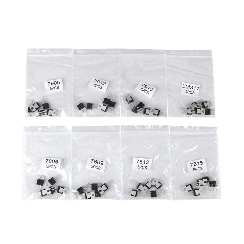 40Pcs 8 Types 7805 7809 7812 7815 7905 7912 7915 LM317 Transistor Assortment Kit Set