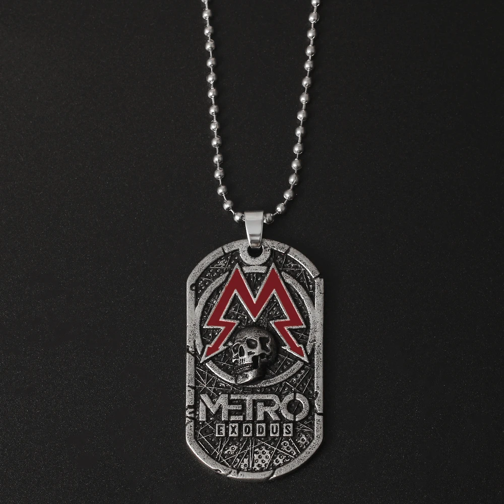 Metro Exodus Classic Spartan Rangers Colar com etiqueta de cachorro Crânio Pingente de metal Acessório com tema de jogo para homens