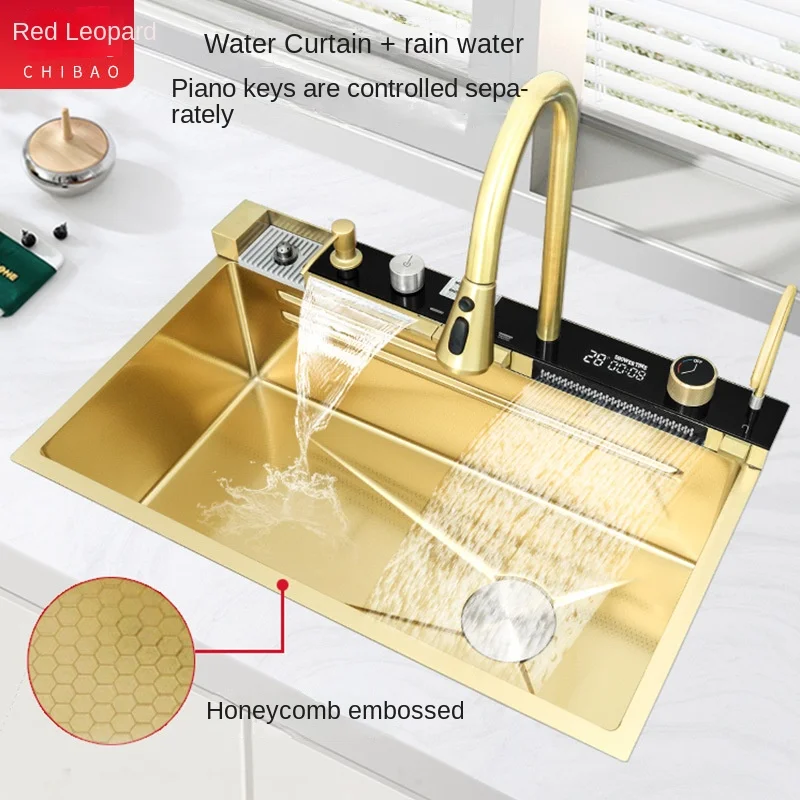 Lavello multifunzione a fessura singola grande in acciaio inossidabile 304 Display digitale a LED antigraffio lavello da cucina a cascata con tazza