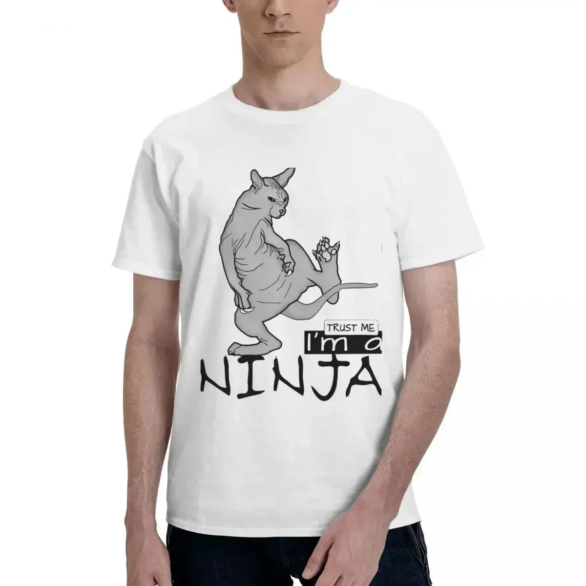 Trust Me Im A Ninja Fashion TShirts Sphynx Canadian Hairless ELF Cat Men Graphic Pure Cotton Streetwear T Shirt Round Neck