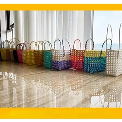 Ins Fashion Handmade Woven Large Capacity Bag Storage Basket Shopping Basket the Beach Bag Portable Vegetable Basket