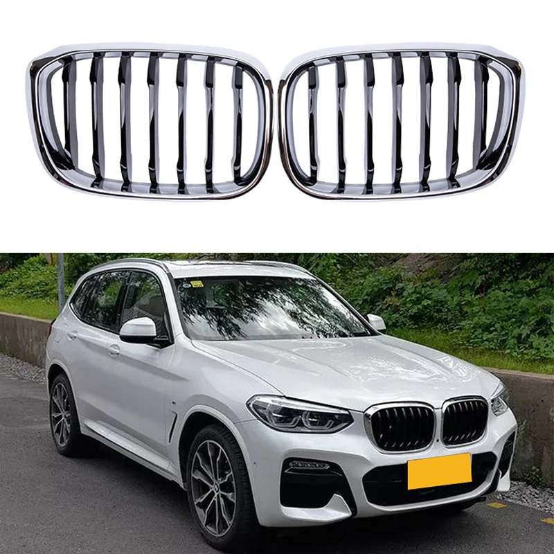 

Car Front Kidney Grill Grille Chrome Silver Single Line Racing Grills For BMW X3 X4 G01 G02 G08 18-21 Auto External Accessories