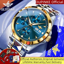 OUPINKE 3299 relojes automáticos para hombres correa de acero de tungsteno calendario Dual cronógrafo de fase lunar reloj de hombre de lujo resistente al agua