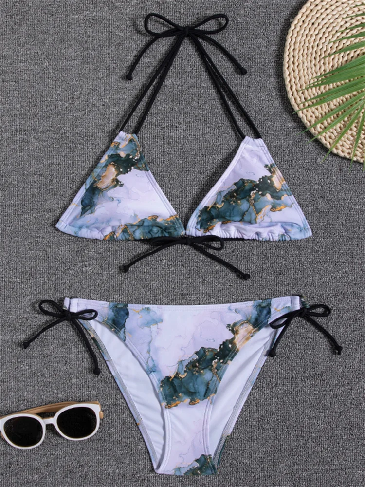 Swimwear 2023 New Swimsuit Women Bikini Micro Floral Bikinis Set Beach Thong Bathing Suit Girls Lace Up Two Pieces Swim Suits