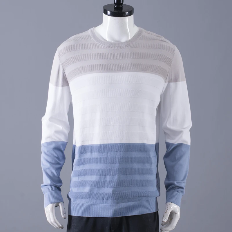 

Модный трехцветный вязаный свитер для мужчин, круглый пуловер Ne, молодежный городский длинный свек, тонкий боди, прямой крой