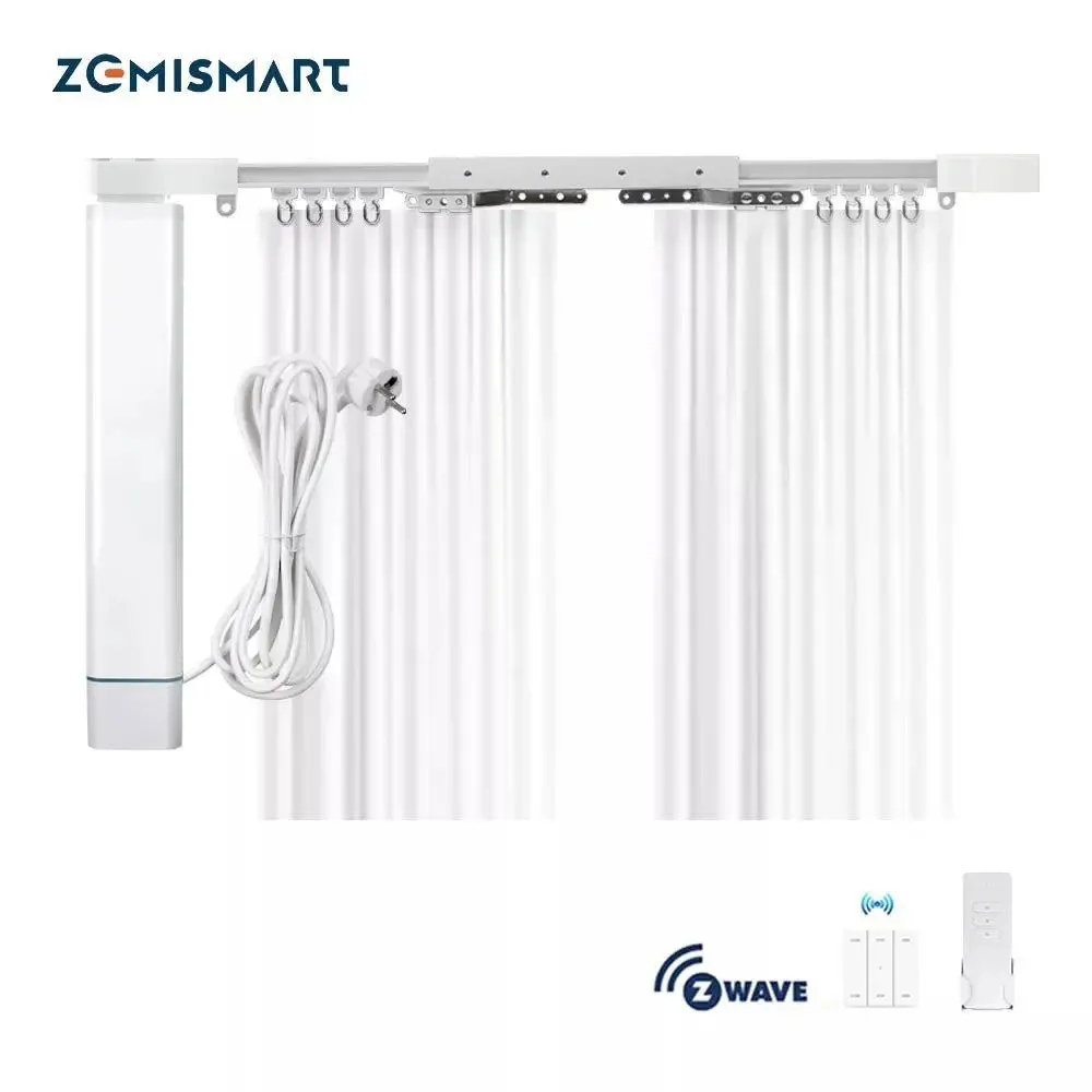 Zemismart Smartthings Control Z-wave Motorized Slide Shade Motor With Curtain Track And Wall Switch Customized App Control