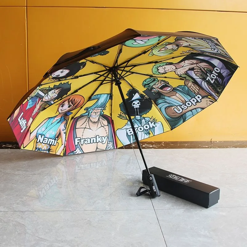 

One Piece Anime Luffy Zoro Nami Umbrella One-click Three-fold Fully Automatic Vinyl Sunshade Anti-UV Sun Umbrella Gift Wholesale