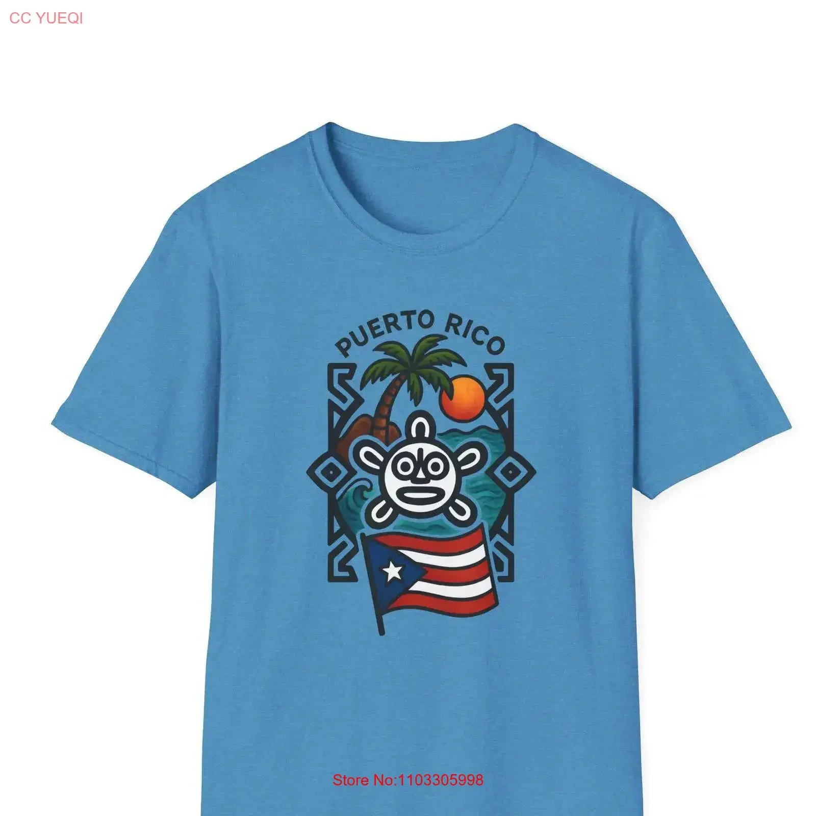 T-shirt Drapeau Tribal Taino Sun Porto Rico Symbole Boricua avec Coucher de Soleil Coquí Island Vibes Fierté Ricaine Tenue de Plage Vintage Délavé